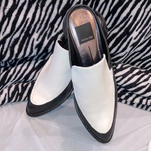 Dolce Vita Women’s White/Black Guitar Slip On Heel Mules Size 6
